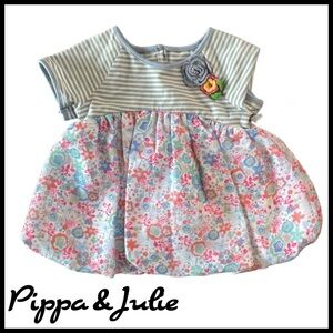 NWT PIPPA & JULIE 12M Baby Girl’s Floral Bubble White Blue Stripe Crochet Dress